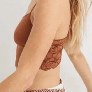 Aerie Beach Daze Lace Ribbed Bra Top - Brown